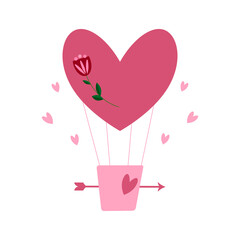 Valentine's Day. Heart shaped balloon. Postcard for the wedding, birthday. Vector illustration.