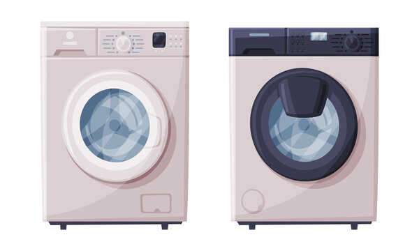 Washing Machine as Home or Household Electric Appliance Vector Set