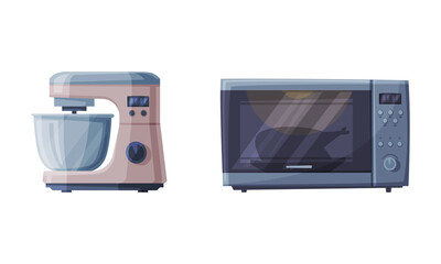 Obraz premium Microwave Oven and Mixer as Home or Household Electric Appliance Vector Set