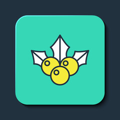 Filled outline Branch viburnum or guelder rose icon isolated on blue background. Merry Christmas and Happy New Year. Turquoise square button. Vector