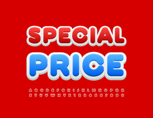 Vector promo tag Special Price. Bright modern Font. Red and White Alphabet Letters and Numbers set