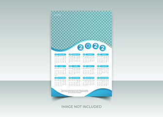 Modern 12 months Print Ready One page wall calendar design template design for 2022 Week starts on Sunday wall calendar design 2022 with Place for Photo 1 page colorful, simple, Elegant Design