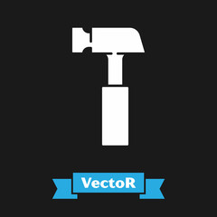 White Hammer icon isolated on black background. Tool for repair. Vector