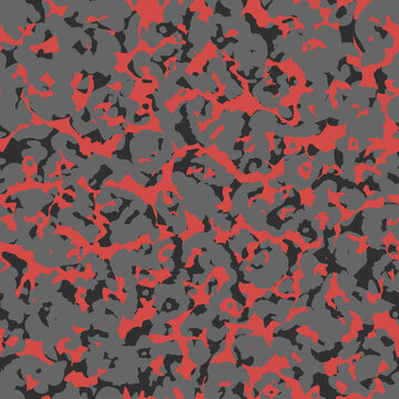 Abstract vector military camouflage background. Seamless urban camo pattern. Red, gray and black color texture