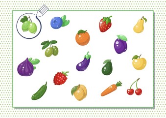 Circle green color. Kindergarten worksheet to help children strengthen his visual discrimination skills. Cute cartoon food