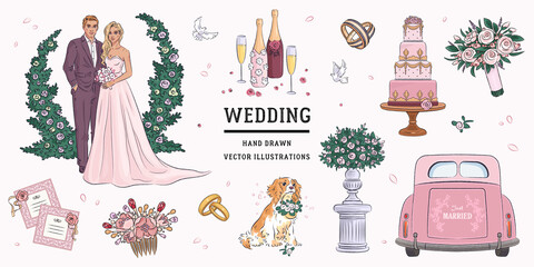 Hand drawn sketch wedding set