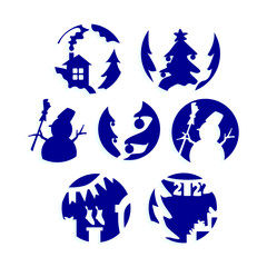 A set of stencils. Template for wood carving. Laser cut vector silhouette Christmas decorations and icons for your design. EPS10