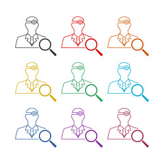 Magnifying glass for search medical icon isolated on white background, color set
