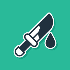 Blue Bloody knife icon isolated on green background. Vector
