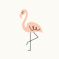 Illustration of a flamingo on an isolated background. Dusty pastel colors. Modern flat style