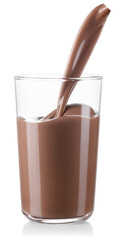 chocolate milk or cocoa drink pouring into glass