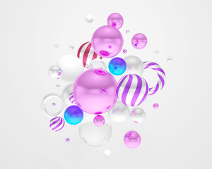 Colorful Bunch of Birthday 3D Balloons Flying for Party. 3D illustration, 3D rendering	