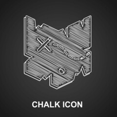 Chalk Pirate treasure map icon isolated on black background. Vector