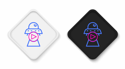 Line Science fiction icon isolated on white background. Sci fi movies, popular futuristic fantasy films. Cinema category. Flying saucer, UFO. Colorful outline concept. Vector