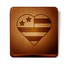 Brown USA Independence day icon isolated on white background. 4th of July. United States of America country. Wooden square button. Vector