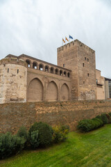 Aljaferia Palace in the city of Zaragoza, next to the Ebro river in Aragon. Spain