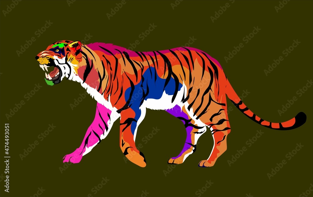 Wall mural colored funny tiger walking vector image