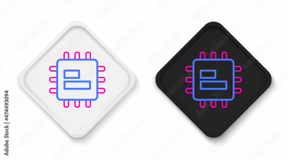 Poster line computer processor with microcircuits cpu icon isolated on white background. chip or cpu with c