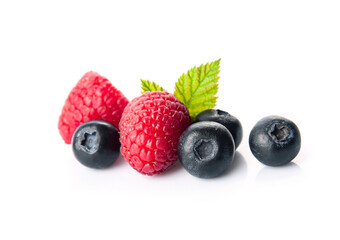 Ripe raspberries and blueberries