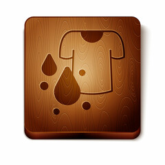Brown Dirty t-shirt icon isolated on white background. Wooden square button. Vector