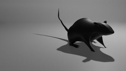 3D illustration of dirty black rat sewer in secret dark room near wall. Symbol of corruption.