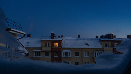 Fototapeta na wymiar night window, winter, new year, house