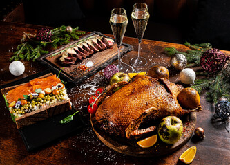 Christmas turkey on teh wooden table