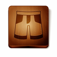 Brown Short or pants icon isolated on white background. Wooden square button. Vector