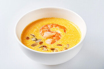 pumpkin cream soup with shrimps