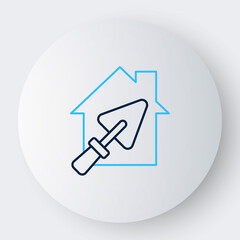 Line House or home with trowel icon isolated on white background. Adjusting, service, setting, maintenance, repair, fixing. Colorful outline concept. Vector