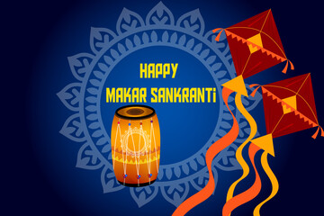 Happy makar sankranti festival, the maghi hindu festival with oriental elements color background 