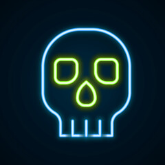 Glowing neon line Skull icon isolated on black background. Happy Halloween party. Colorful outline concept. Vector