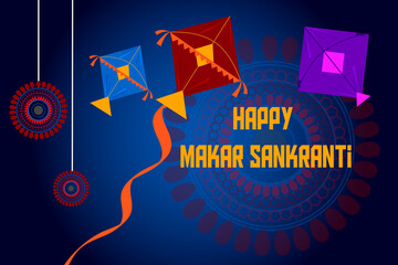 Happy makar sankranti festival, the maghi hindu festival with oriental elements color background 
