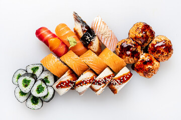 tasty sushi on the white background