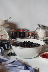 Bowl of fresh blackberries as ingredient for jam with copy space