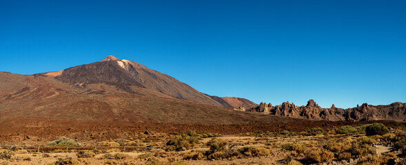 Volcano El Teide in The National Park of Las Canadas  del Teide on Tenerife in the Canary Islands. Panoramic background for banner