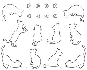 ネコのシルエット線画イラストセット