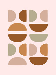 Modern abstract aesthetic sunset background. Boho wall decor. Minimalist print with geometric semicircles. Vector illustration
