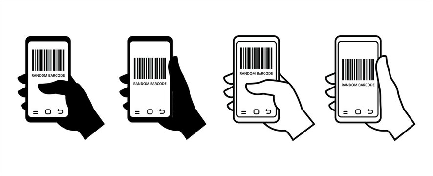 Bar code mobile phone scan illustration. Hand holding phone scanning Bar code for payment and order illustration. Bar codes vector graphic design