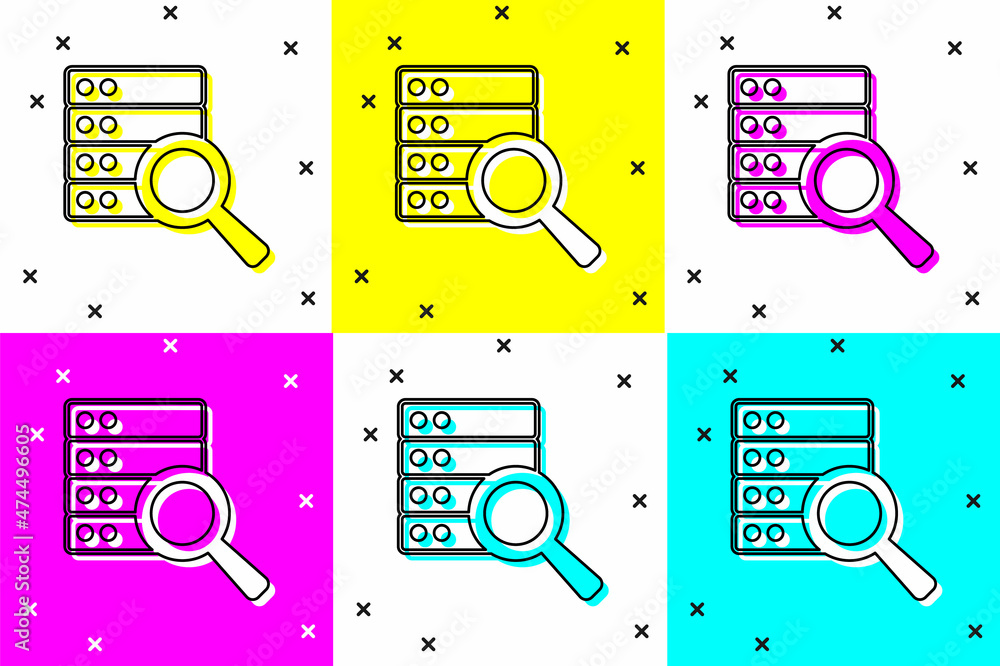 Poster set server, data, web hosting icon isolated on color background. vector