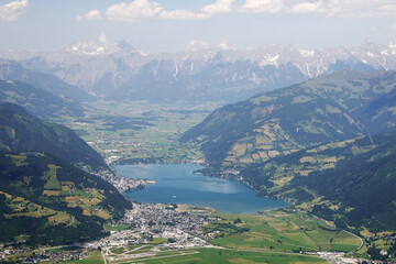 Naklejka na ściany i meble The view from Imbachhorn mountain to Zell am See, Austria