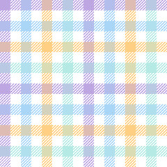 Gingham check plaid colorful seamless pattern. Pastel vichy tartan background. Vector flat backdrop. Design for blanket, shirt, wrapping, Easter holiday fashion fabric