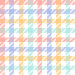 Gingham check plaid colorful seamless pattern. Pastel vichy tartan background. Vector flat backdrop. Design for blanket, shirt, wrapping, Easter holiday fashion fabric
