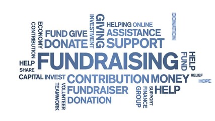 Fundraising Animated tag word cloud;text design animation kinetic typography seamless loop.