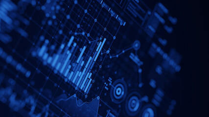 Financial data document graph chart report statistic marketing research development  planning management strategy analysis accounting. Financial business technology hologram concept. 3d rendering.