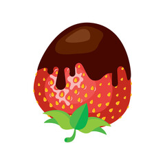 Chocolate covered strawberry icon vector. Chocolate dipped strawberry fruit icon isolated on a white background. Fresh juicy strawberry in chocolate vector