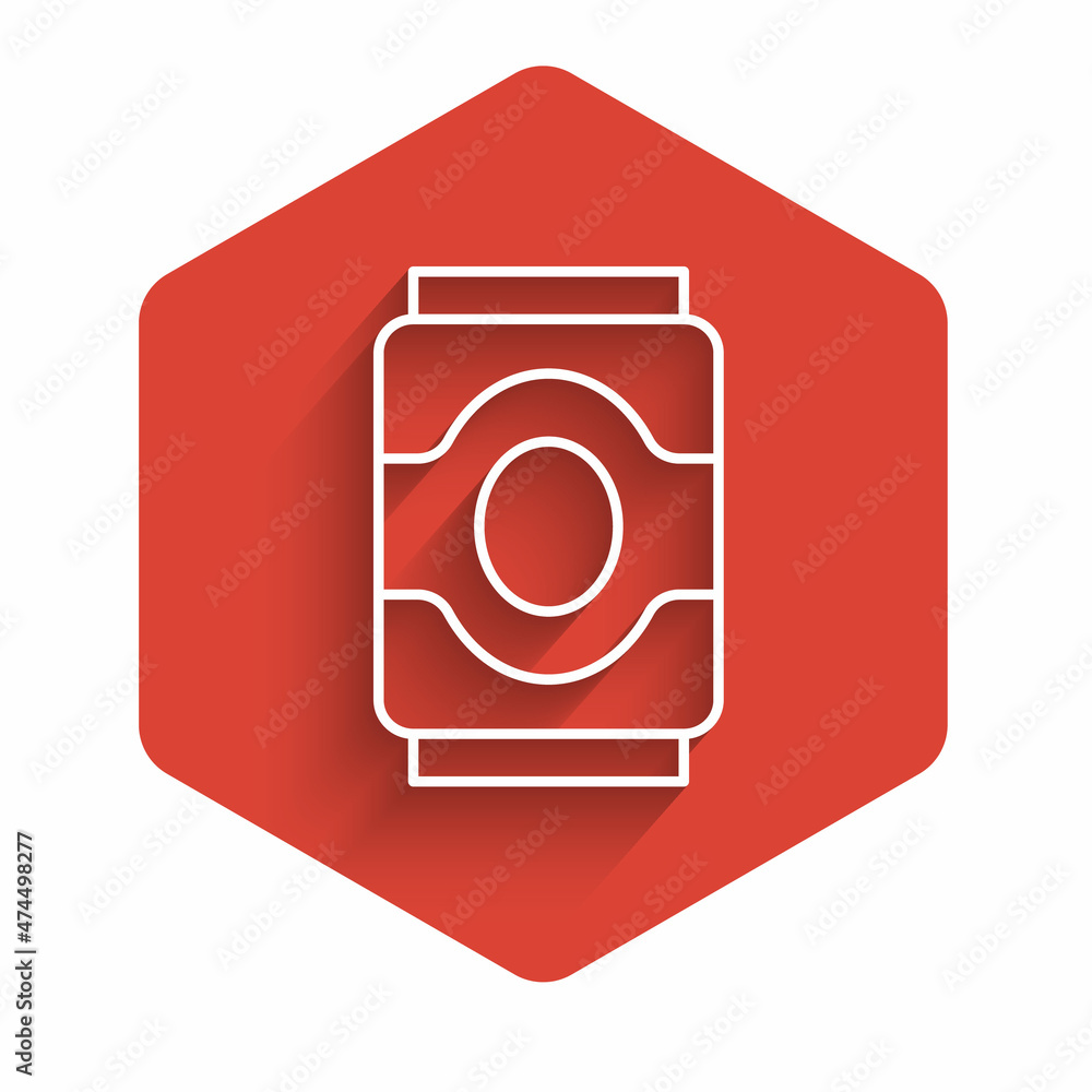 Aufkleber white line soda can icon isolated with long shadow. red hexagon button. vector