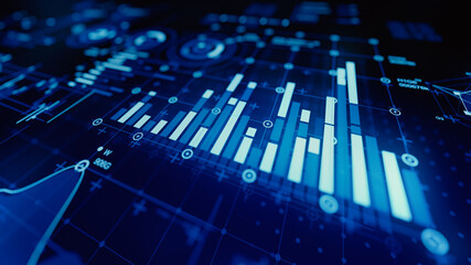 Financial data document graph chart report statistic marketing research development  planning management strategy analysis accounting. Financial business technology hologram concept. 3d rendering.