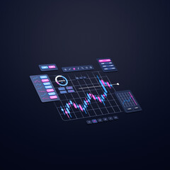 Financial business investment stock market forex crypto currency Trading candlestick data profits analysis chart graph interface display technology, stock chart concept, 3d rendering.