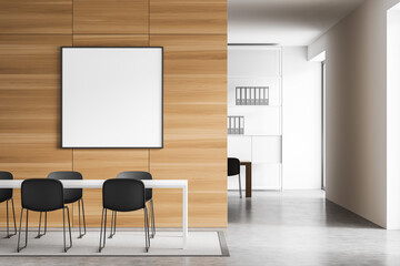 Business room interior with chairs and manager room, mockup poster